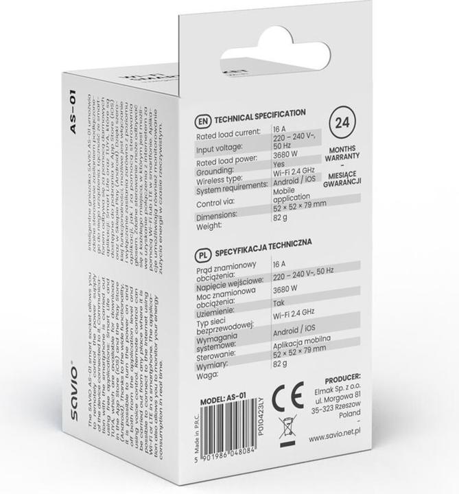 Actual product image Savio Gniazdko Wi-Fi AS-01 3-pak białe