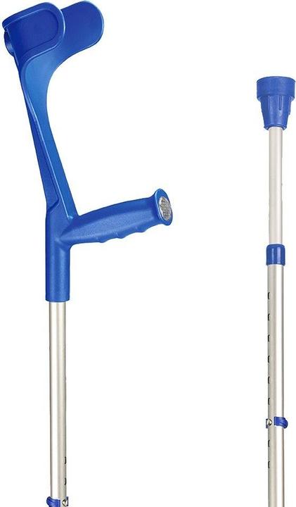 Produktbild Sahag Krücken Ergo Hartgriff alu blau -140kg Clipverstellung 2 Reflektoren