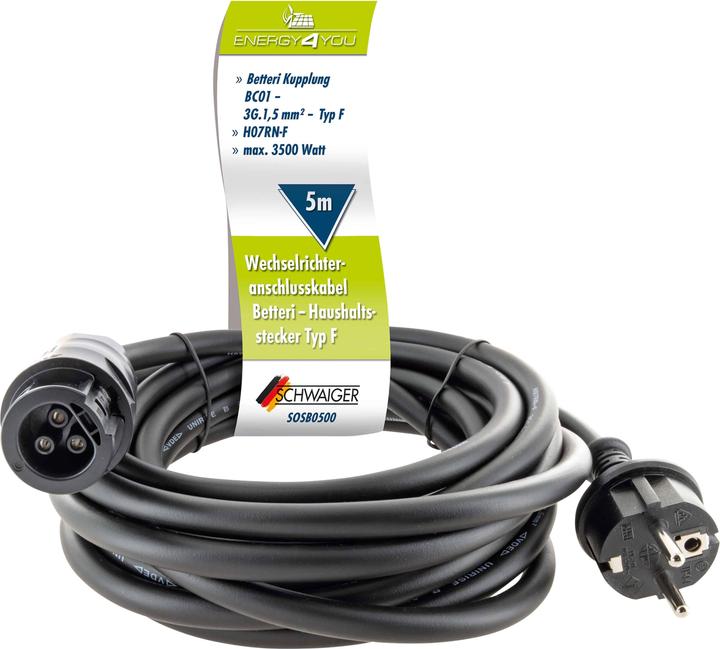 Image du produit Schwaiger Câble de connexion onduleur Betterie->Schuko 5m