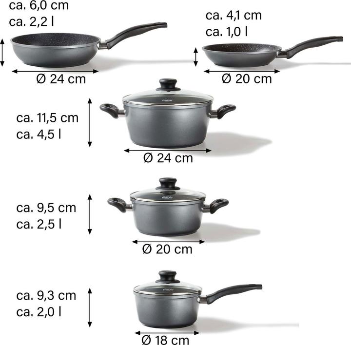 Produktbild Stoneline Töpfe 8er-Set (20 cm, Pfannenset + Topfset, Aluminium)