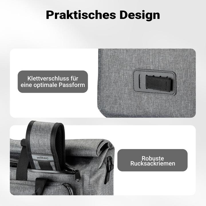 Image du produit Wiltec Gepäckträgertasche grau 25l Fahrradtasche Rucksack Gepäcktasche (25 l, Sacoches)