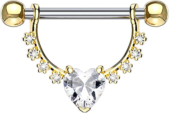 Produktbild Star Piercing Barbell 14k vergoldet Kristall halbbogen mit Herzkristall (ohne Messing, Chirurgenstahl 316L)