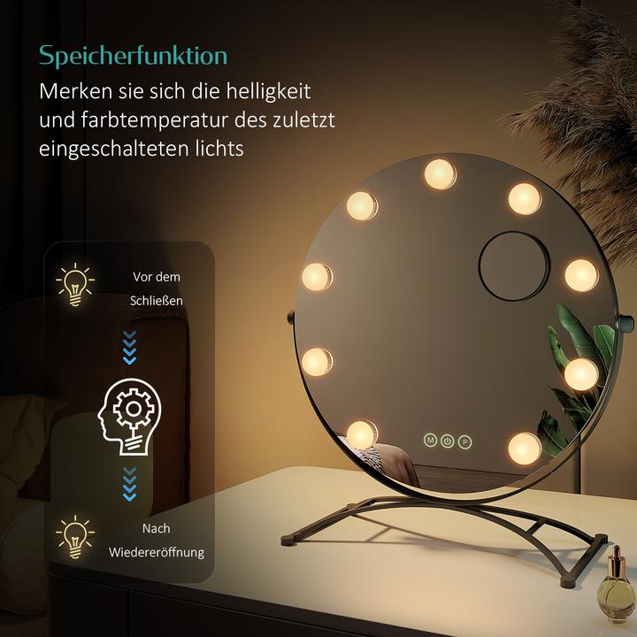 Actual product image Emke Round Hollywood Cosmetic Mirror with 11 Lamps, 1X+7X Magnification, 3 Colour Temperatures, 40*47cm