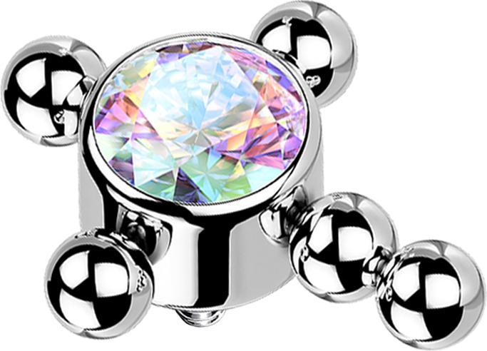Image du produit Star Piercing Dermal Anchor argent croix boules cristal multicolore (sans laiton, Titane G23)