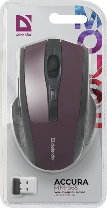 Actual product image Defender MAUS ACCURA MM-665 RF DARK RED 1600dpi 6P (Wireless)