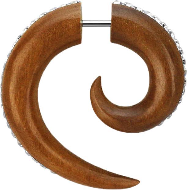 Image du produit Star Piercing Fausse spirale en bois Sawo avec bandes de cristal (sans laiton, Organique)