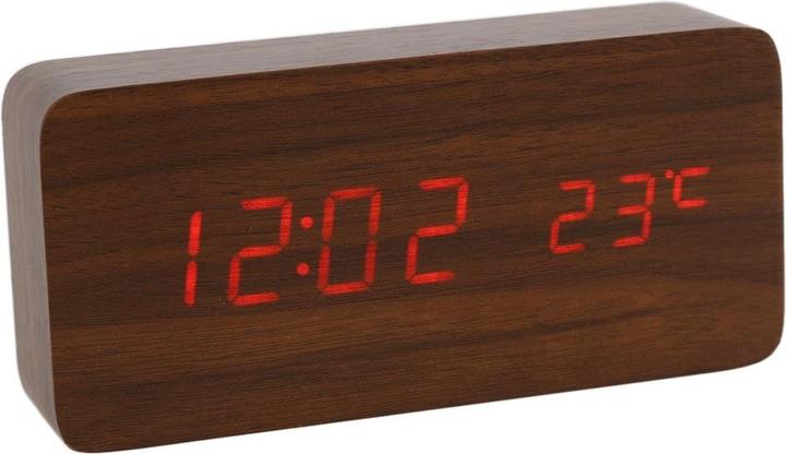 JTI Digitaler LED-Wecker mit Holzdesign - Braun / Rot