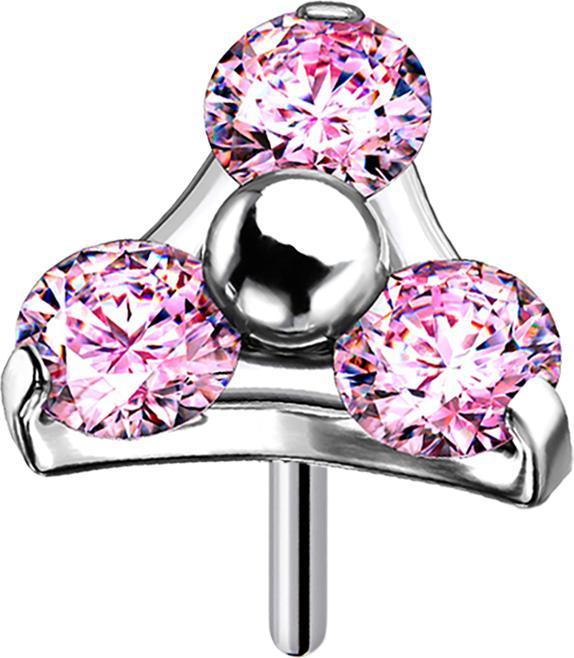Produktbild Star Piercing Threadless silber Dreieck drei Kristalle pink (ohne Messing, Titan G23)