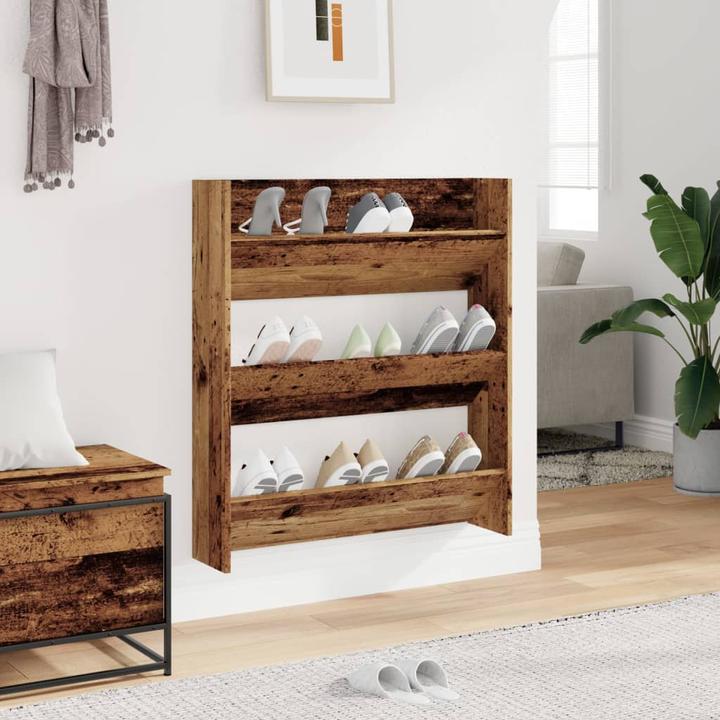 Produktbild VidaXL Schuhregal Wandmontage Altholz-Optik 80x18x90 cm Holzwerkstoff (80 x 18 x 90 cm)
