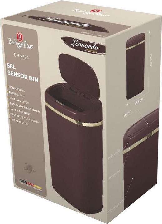 Image du produit BerlingerHaus Poubelle design en métal, avec capteur, 58l, bordeaux (58 l)