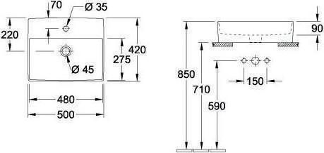 Produktbild Villeroy & Boch V&B Aufsatzwaschtisch MEMENTO 2.0 500x420mm mit ÜL we C+ (420 mm, 500 mm)