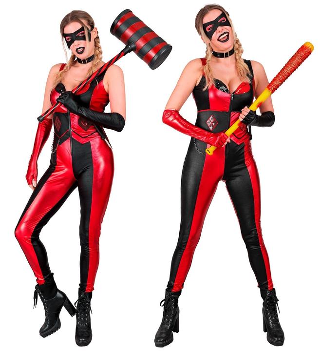 Actual product image Widmann Harlequin ladies' costume jumpsuit, necklace, eye mask, fingerless gloves, knife (S)