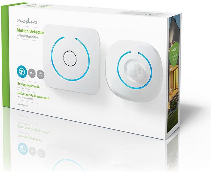 Actual product image Nedis Motion detector alarm - atterie powered - 85 dB - detector range 6 m - white/blue - 2 pcs. (6 m)