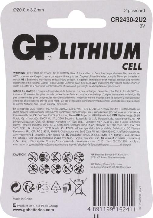 Actual product image GP Batteries CR 2430 Lithium (2 pcs., CR2430, 300 mAh)