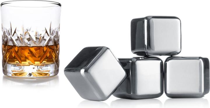 Image du produit PhoneLook Élégant et luxueux ensemble de glaçons polis et chromés Whisky / Cocktails (4 pièces) (Pierres à whisky)