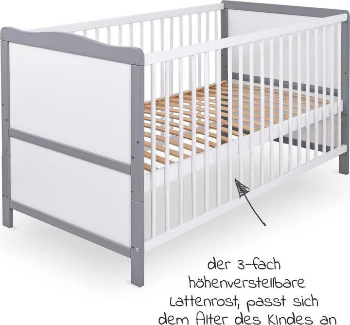 Actual product image jonka Cot and cot bed Moritz 70 x 140 cm - White Grey (140 x 70 cm)