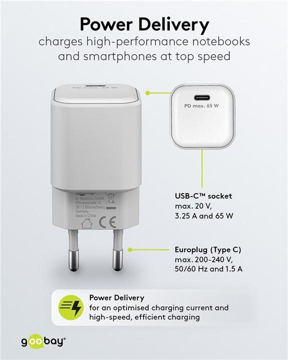 Immagine prodotto Goobay Caricabatterie Rapido USB-C Nano con tecnologia GaN (65 W)