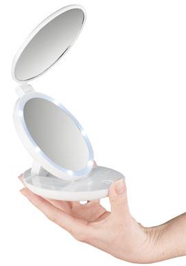 Macom Doppelter Handtaschenspiegel 7x led Licht und natürlicher Make-up Spiegel Weiss