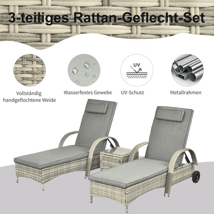 Image du produit Outsunny Bains de soleil en rotin avec table