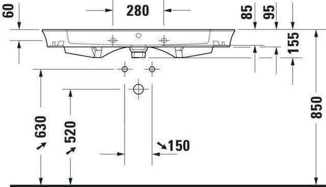 Actual product image Duravit Furniture washbasin WHITE TULIP m ÜL m HLB without tap hole 1050x490mm white (490 mm, 1050 mm)