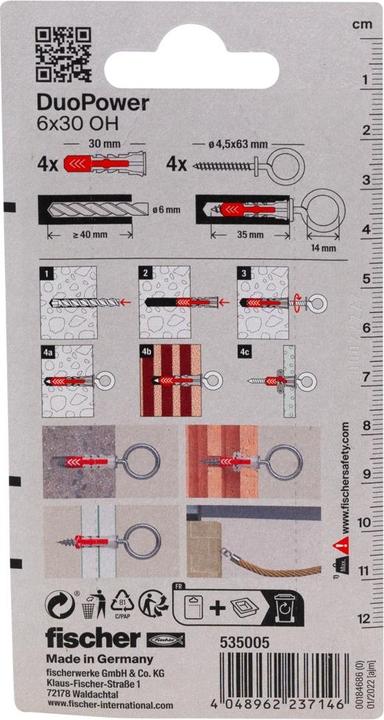 Produktbild Fischer SB Nylondübel Duopower mit Ösenhaken (4 Stk.)