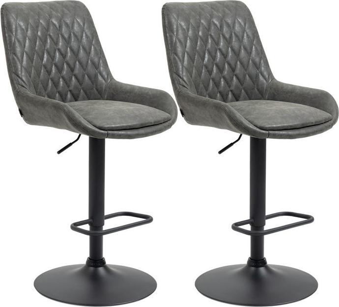 Swisshandel24 Set of 2 height-adjustable bar stools, with footrest, 51cmx59cmx117cm, dark grey + black