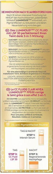 Image du produit NIVEA Fluide Cellulaire Lumineux630 3-en-1 CC Lumière SPF30 (Luminaire)