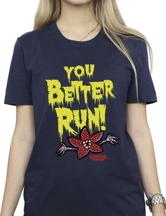 Actual product image Netflix Womens/Ladies Stranger Things You Better Run Cotton Boyfriend T-Shirt (5XL)