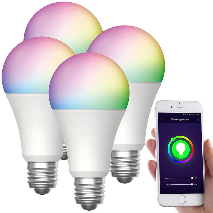 Immagine prodotto Luminea Set di 4 lampade LED WLAN, per Amazon Alexa/Google Assistant (E27, 12 W, C)