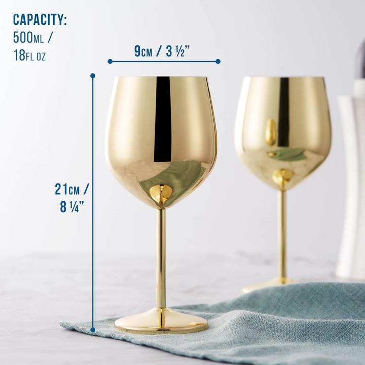 Actual product image Oak & Steel Stainless steel wine glasses gold set of 4 (50 cl, 4 Glasses, Wine glasses set)
