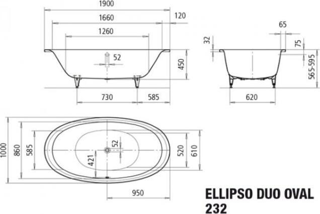 Produktbild Kaldewei Ellipso Duo Oval 232 190x100cm (198 cm, 108 cm)