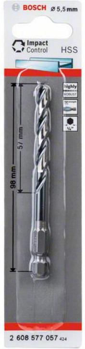Actual product image Bosch Professional Zubehör HSS twist drill with hexagonal shank. 5.5 x 57 x 98 mm. Pack of 1 (5.50 millimetres)