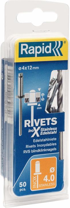 Rapid Edelstahl Blindniete Ø 4,0 x 12 mm