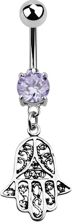Produktbild Star Piercing Banane silber mit Anhänger Hamsa lavendel (Chirurgenstahl 316L)