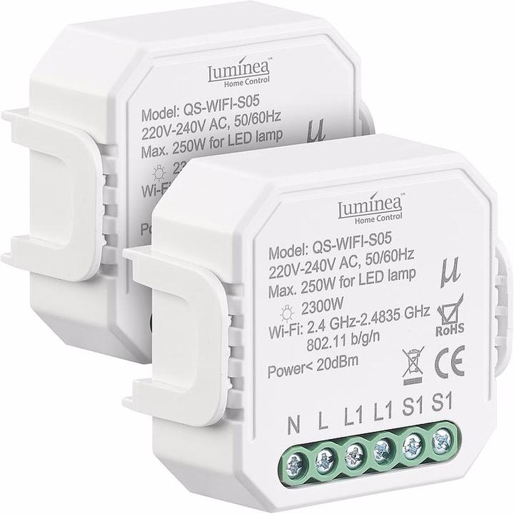 Produktbild Luminea 2er-Set WLAN-Unterputz-Lichtschalter mit App, für Siri, Alexa und Google Ass.