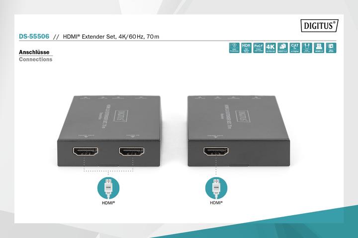 Actual product image Digitus HDMI Extender Set, 4K/60Hz, 70 m (Video Switch)