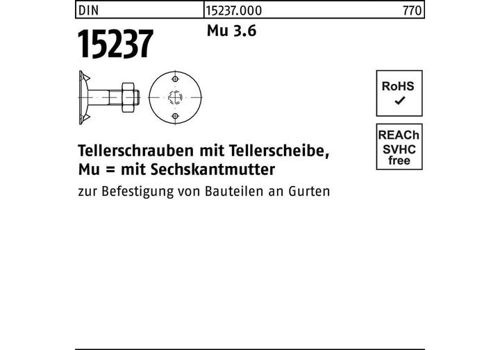 Produktbild Tellerschraube DIN 15237 m.6-kantmutter M 12 x 50 3.6 (100 Schrauben pro Stück)
