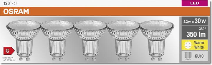 Productafbeelding Osram LED BASE PAR16 50 niet-dim 36° 4,3W/827 GU10 Box M5 (GU10, 4.30 W, 350 lm, 5 x, G)