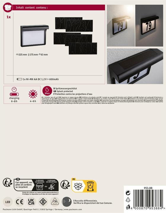 Image du produit Paulmann Numéros de maison solaires (6 lm, IP44)