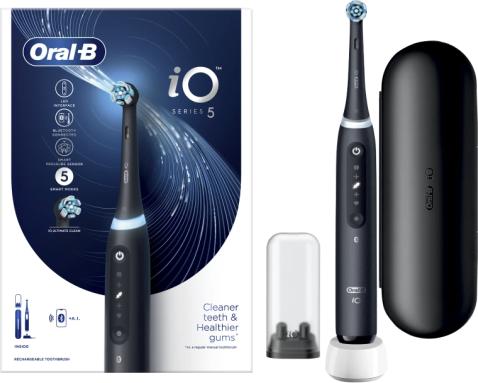 Oral-B iO Series 5 Elektrische Zahnbürste mit Reiseetui - Schwarz (Oszillierende Zahnbürste)