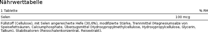 Nährwerte und Zutaten Burgerstein Selenvital (100 Stück, Tabletten, 31.80 g)