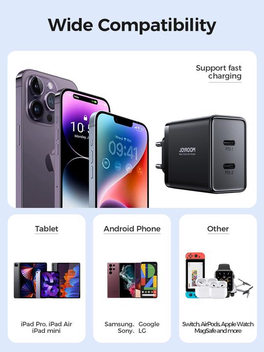 Image du produit Joyroom JR-TCF09 chargeur rapide 2x USB-C 40W - noir (40 W)