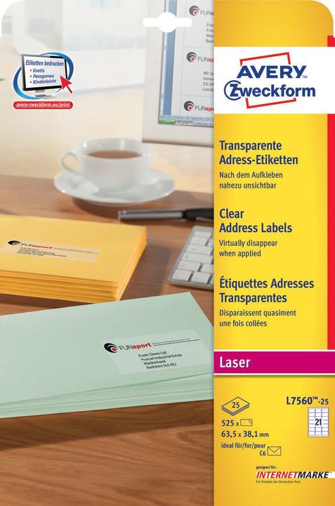 Image du produit Avery L7560-25 étiquette d'imprimante Transparent