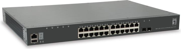 Actual product image LevelOne 28-Port Stackable L3 Lite Managed Gigabit Switch 2 x SFP+ 10-Gigabit 1 x Module Slot 10-Gigabit (28 Ports)