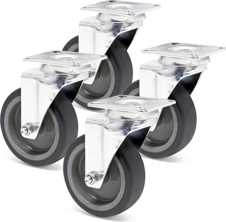 Image du produit Wiltec Kit 4x Roulettes pivotantes fixes Charge lourde 100 mm Plastique Plaque de montage 80 kg/roue Transp