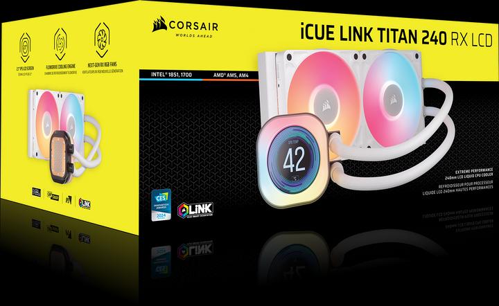 Actual product image Corsair iCUE LINK TITAN 240 RX LCD White AIO, 240mm Radiator, Liquid CPU Cooler