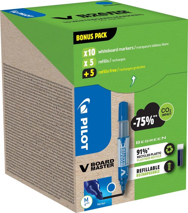 Pilot Greenpack V-Board Master, blau, 10 Marker und 10 Ersatzminen (Blau, 2.30 mm, 10 x)