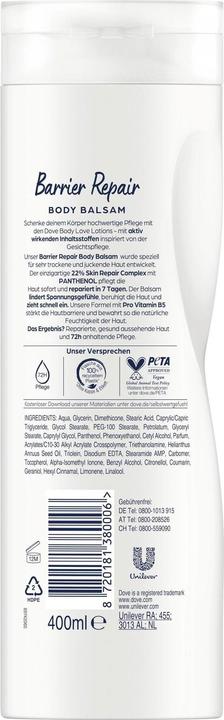 Actual product image Dove Body Love Barrier Repair Body Balm for Very Dry Skin with 22% Skin Repair Complex and Panthenol 400m (Body cream, 400 ml)