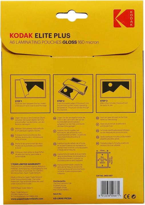 Produktbild Kodak A6 Laminierfolie 25 Stück, 160 microns, glänzend (A6, 25 Stück, 160 µm)