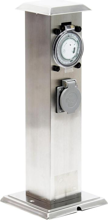 Actual product image Wiltec Outdoor Double-socket Socket Strip 2 Sockets Stainless Steel Housing IP44 Timer without Cable